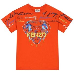 Kenzo Paris Top Kids 4 Orange Elephant Graphic Tee Short Sleeve